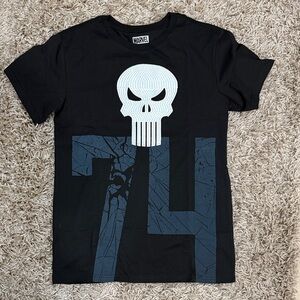 Marvel Black Tee with White Skull and Blue Graphic